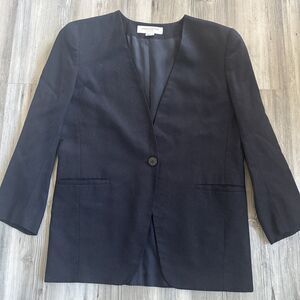 Vintage Jones New York Black Linen One Button Blazer Made In USA Size 10P